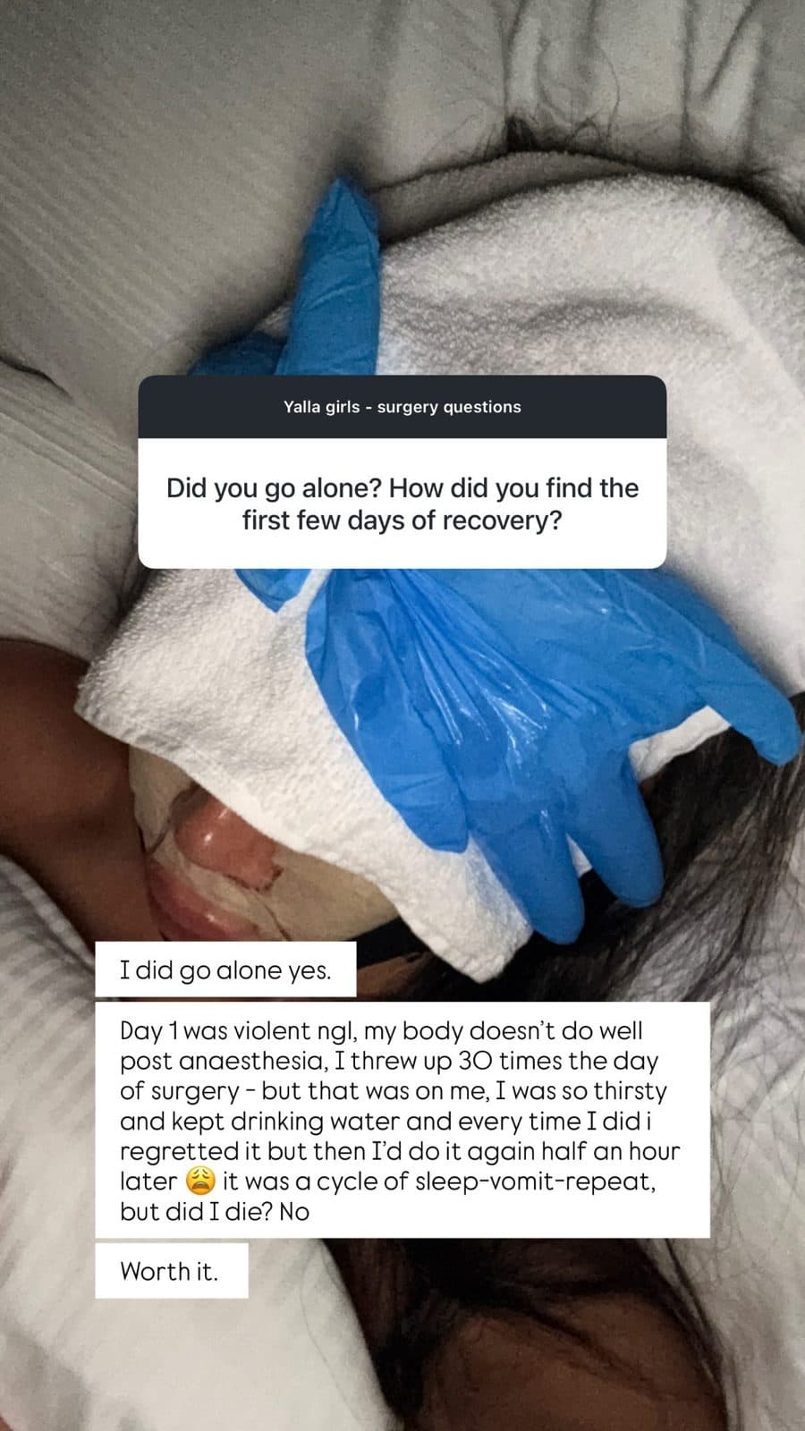 Patient Instagram story: Did you go alone? How were the first days?