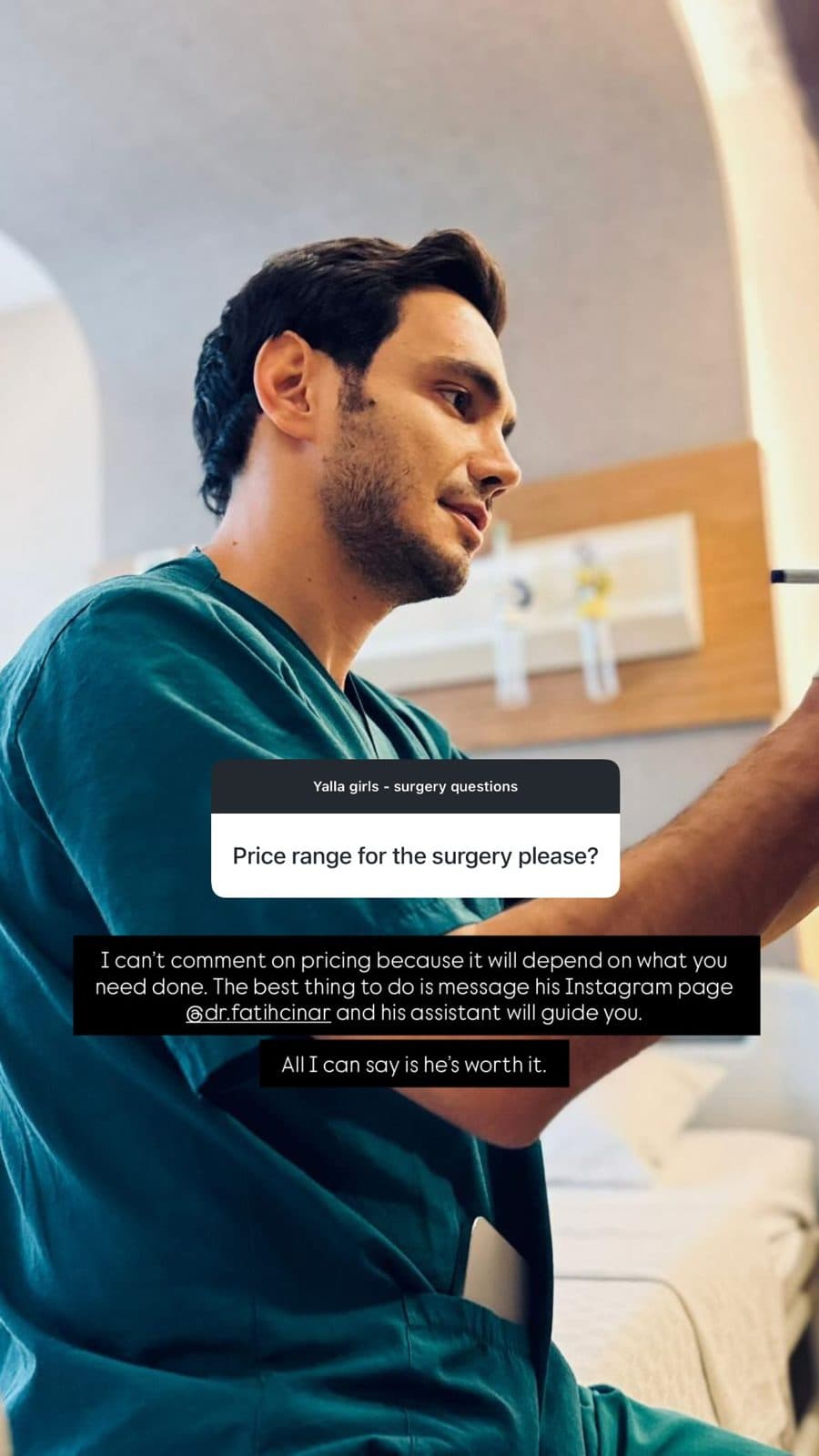 Patient Instagram story: Price range for the surgery?